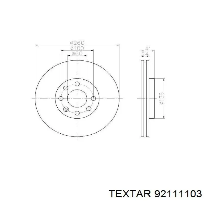 Disco de freno 92111103 Textar