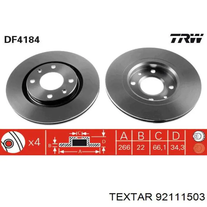 Disco de freno 92111503 Textar