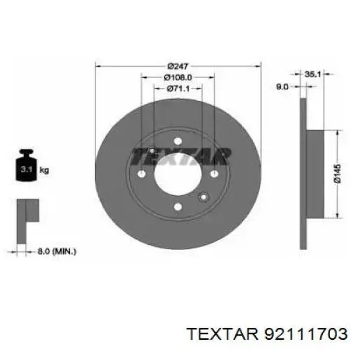 92111703 Textar Freno de disco trasero