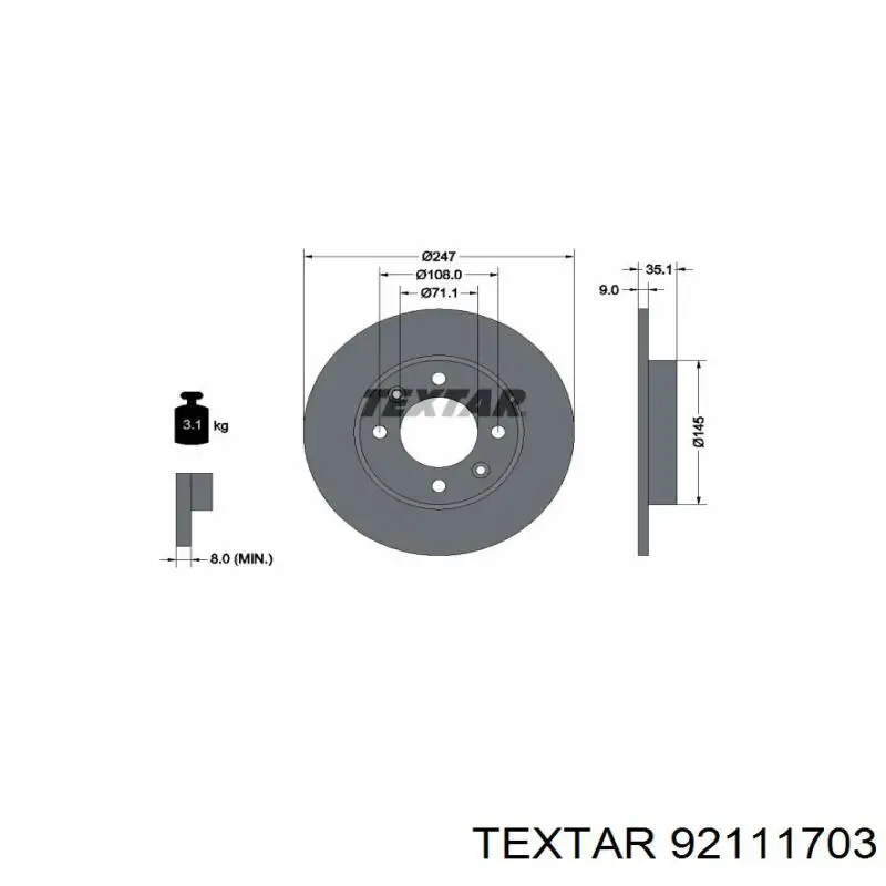 Comprar 92111703 Textar Disco de freno trasero
