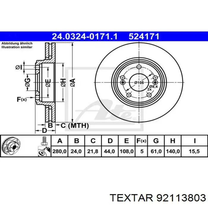 92113803 Textar freno de disco delantero