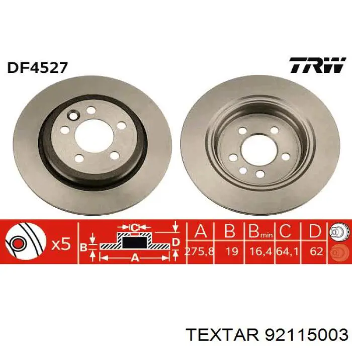 92115003 Textar freno de disco delantero