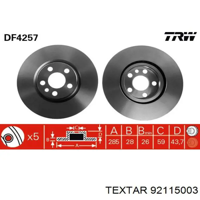 Comprar 92115003 Textar Freno de disco delantero