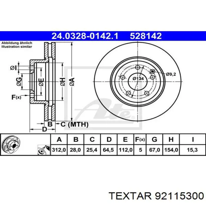 92115300 Textar freno de disco delantero