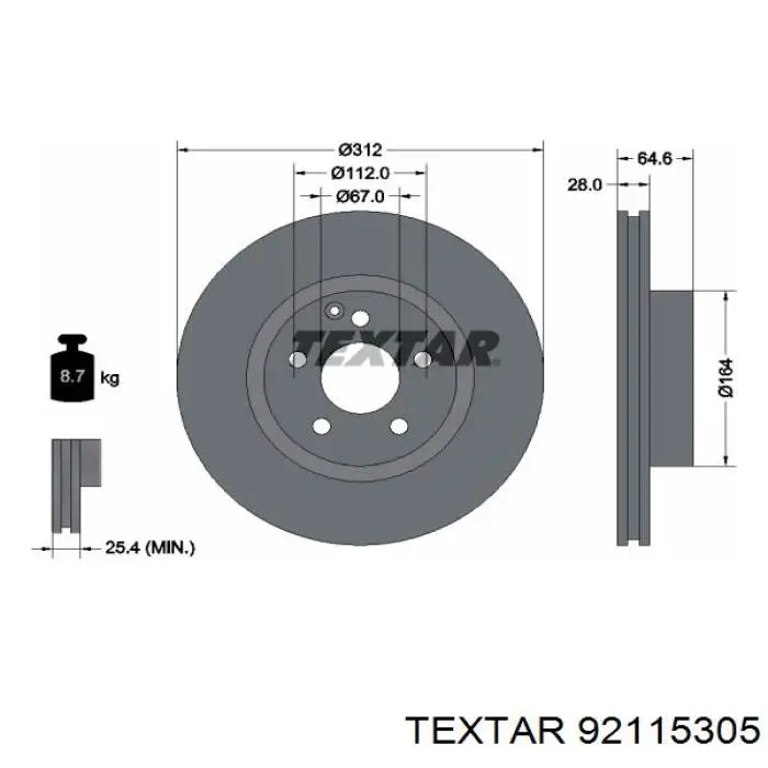 92115305 Textar freno de disco delantero