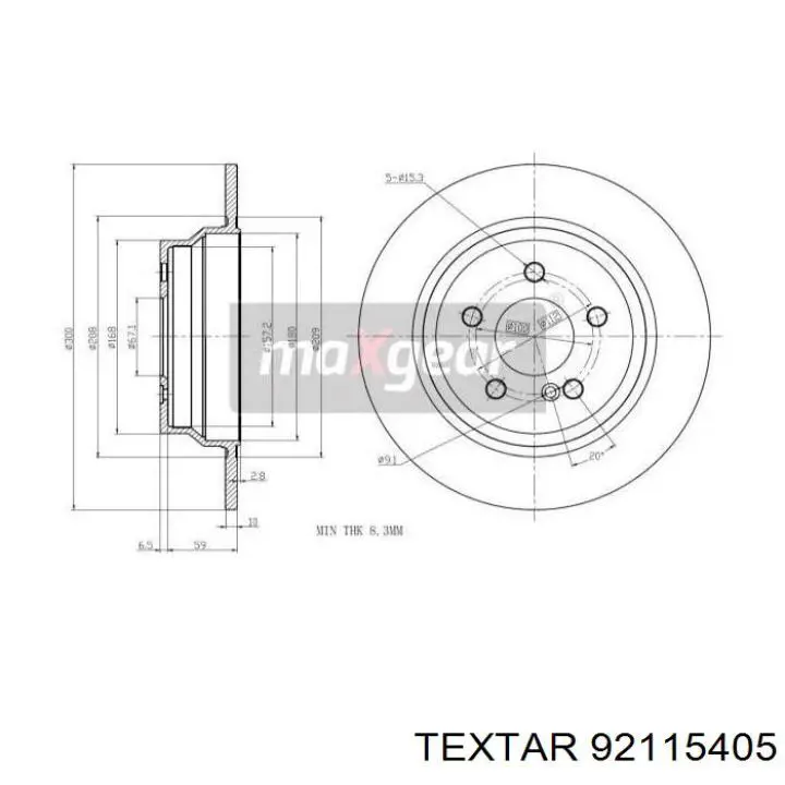 Disco de freno trasero 92115405 Textar
