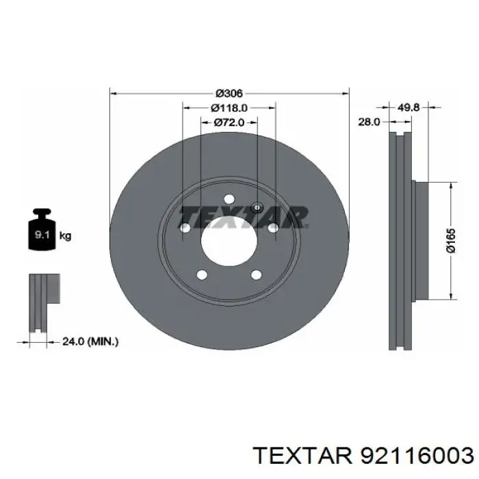 92116003 Textar freno de disco delantero