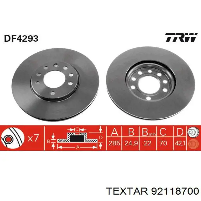 92118700 Textar freno de disco delantero