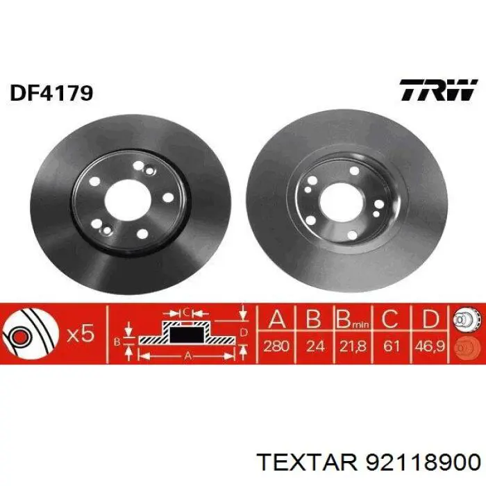 92118900 Textar freno de disco delantero