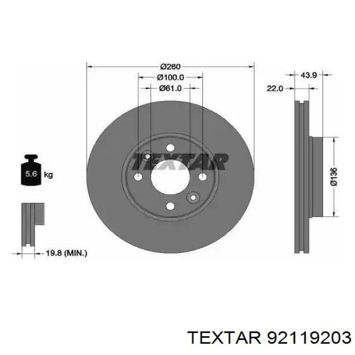 Comprar 92119203 Textar Freno de disco delantero