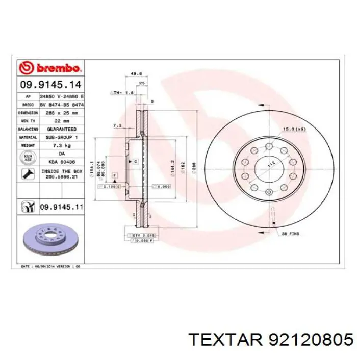 Freno de disco delantero Volkswagen Caddy 2 9K9