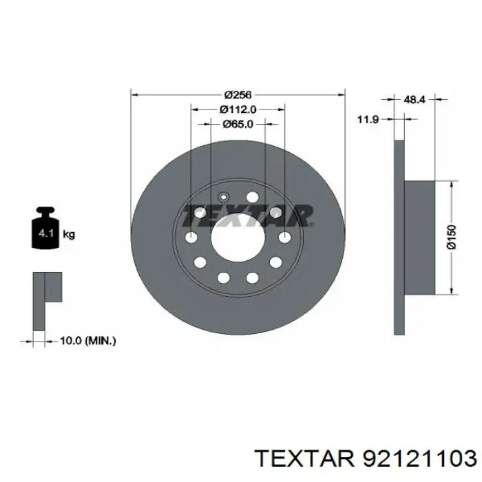 Disco de freno trasero TEXTAR 92121103