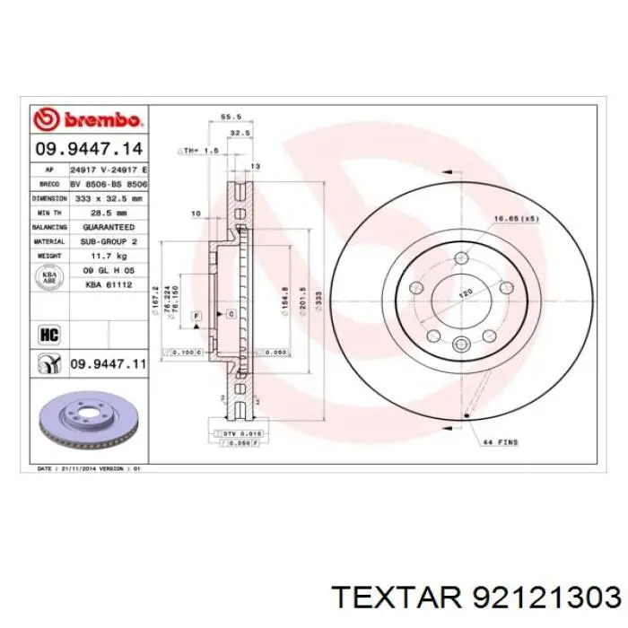 92121303 Textar freno de disco delantero