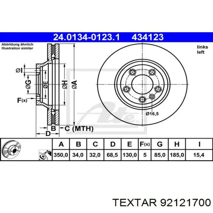 92121700 Textar freno de disco delantero