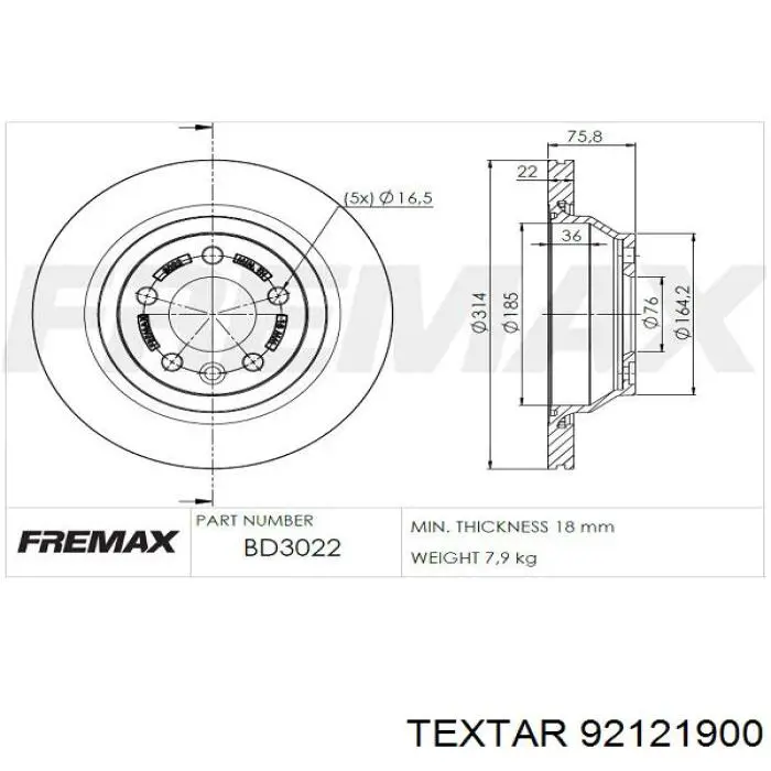 92121900 Textar disco de freno trasero