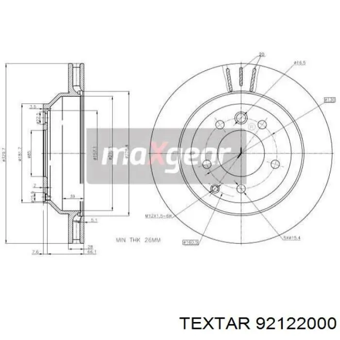 92122000 Textar disco de freno trasero