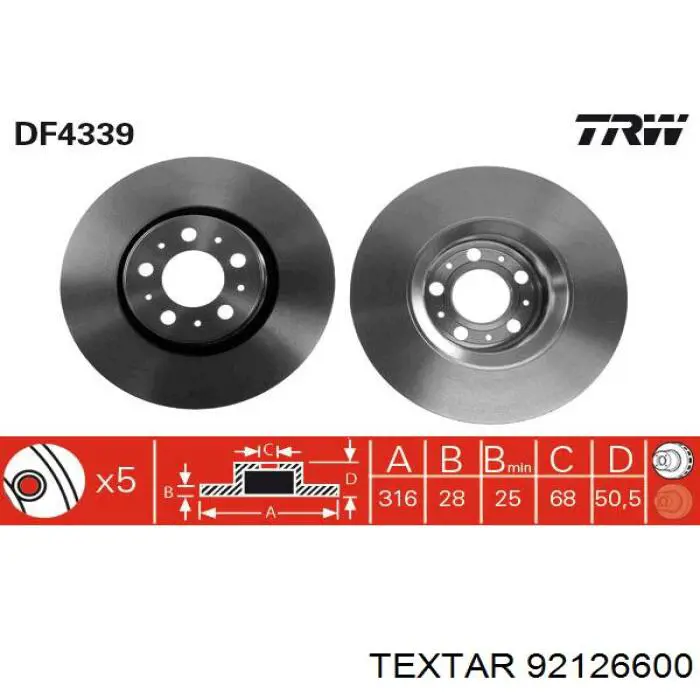 92126600 Textar freno de disco delantero