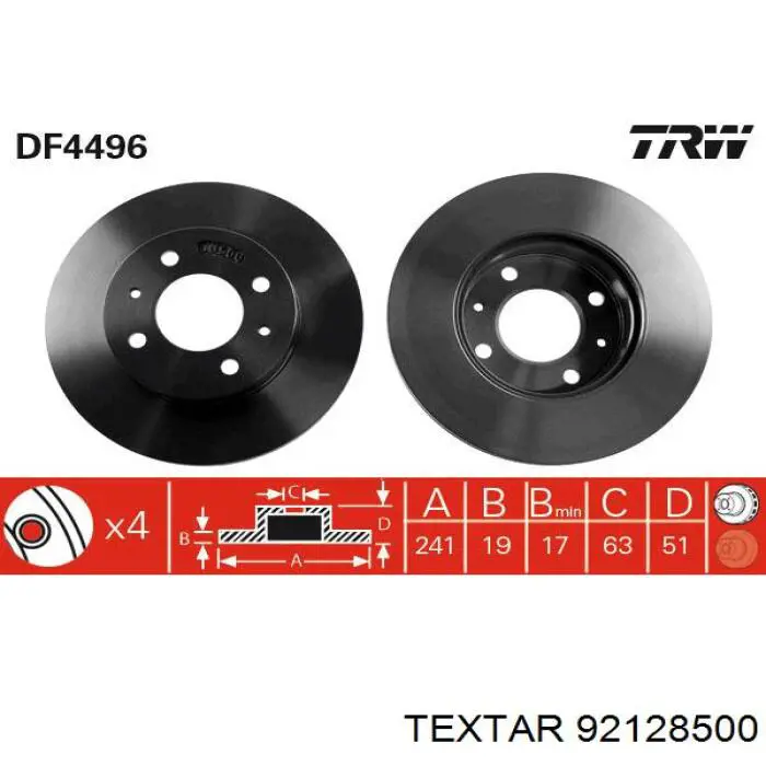 92128500 Textar freno de disco delantero