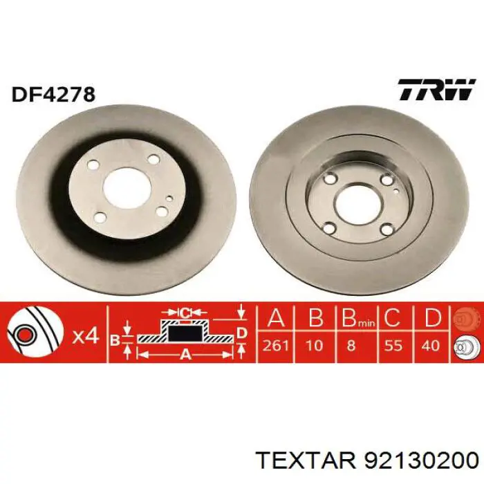 92130200 Textar disco de freno trasero