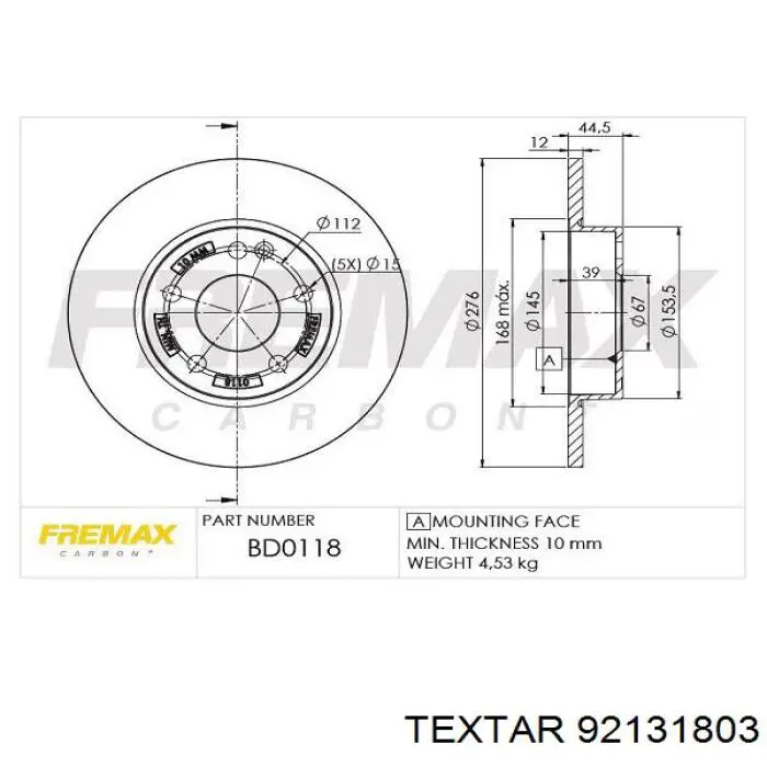 Disco de freno delantero para Mercedes A  (W169)