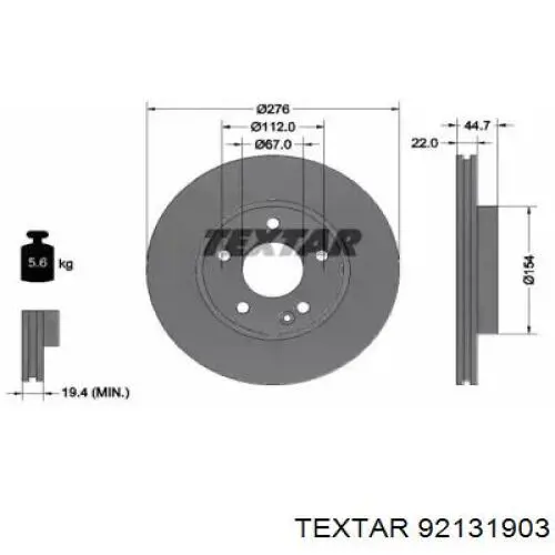 92131903 Textar freno de disco delantero