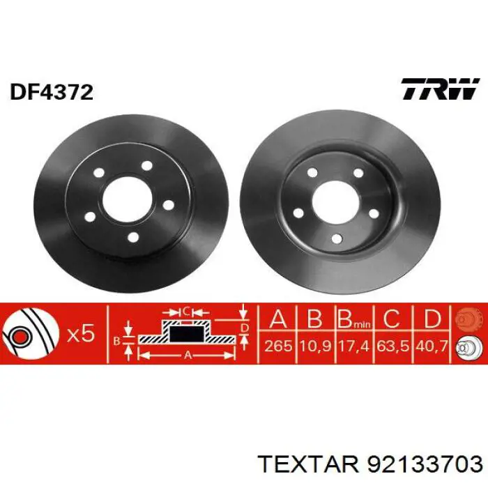 92133703 Textar disco de freno trasero