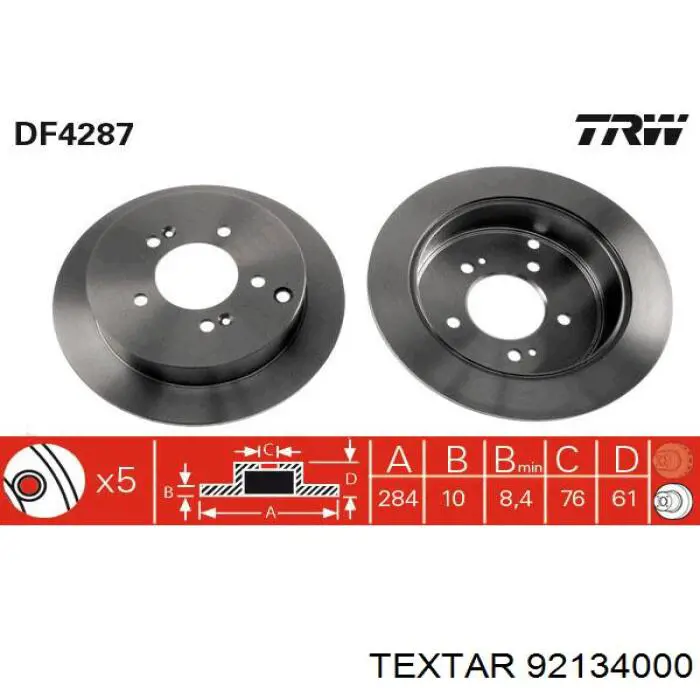 92134000 Textar disco de freno trasero