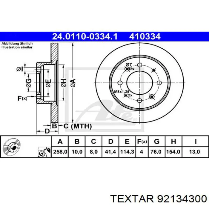 92134300 Textar disco de freno trasero