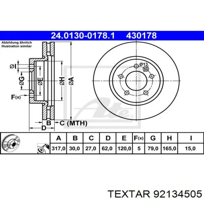 Disco de freno 92134505 Textar