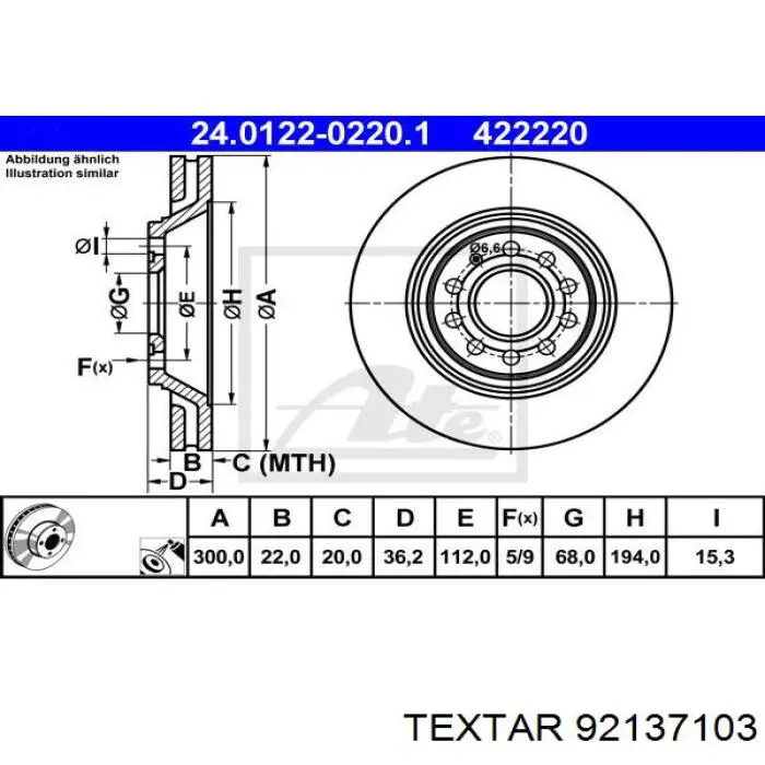 92137103 Textar disco de freno trasero