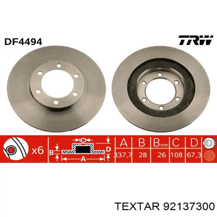 92137300 Textar freno de disco delantero