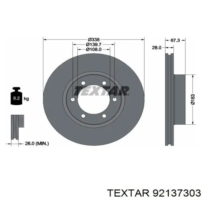 92137303 Textar freno de disco delantero