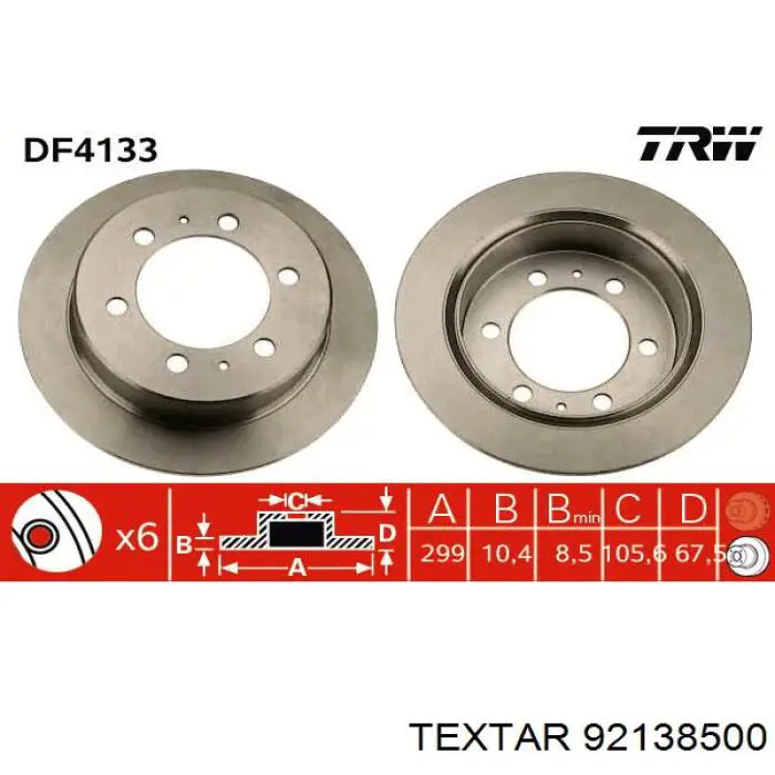 92138500 Textar disco de freno trasero