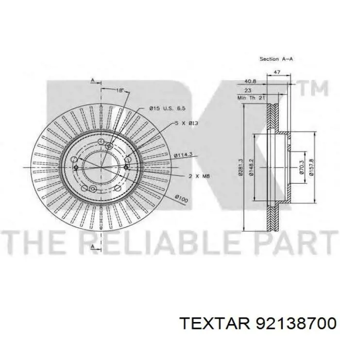 92138700 Textar freno de disco delantero