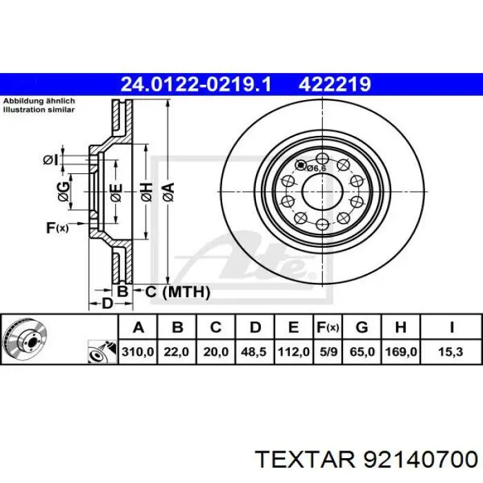 92140700 Textar disco de freno trasero