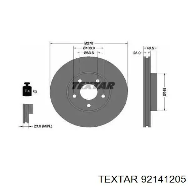 92141205 Textar freno de disco delantero