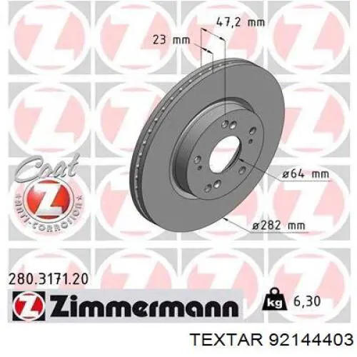 92144403 Textar freno de disco delantero