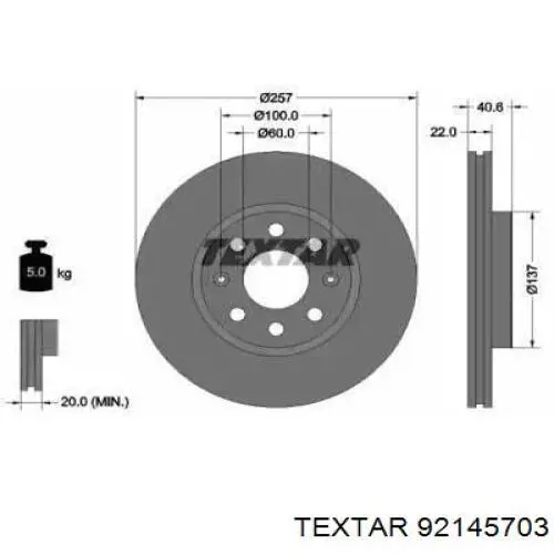 Disco de freno 92145703 Textar