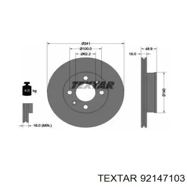 92147103 Textar freno de disco delantero