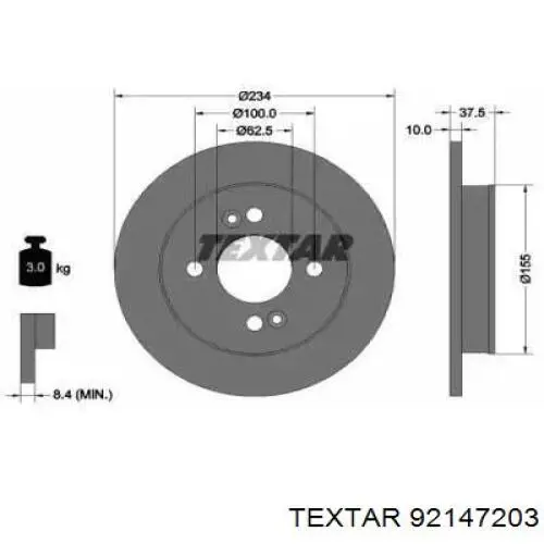 92147203 Textar disco de freno trasero