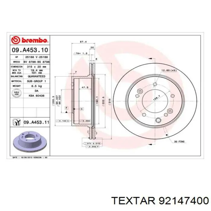 92147400 Textar disco de freno trasero