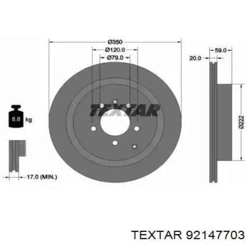 Disco de freno trasero 92147703 Textar