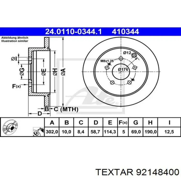 92148400 Textar disco de freno trasero