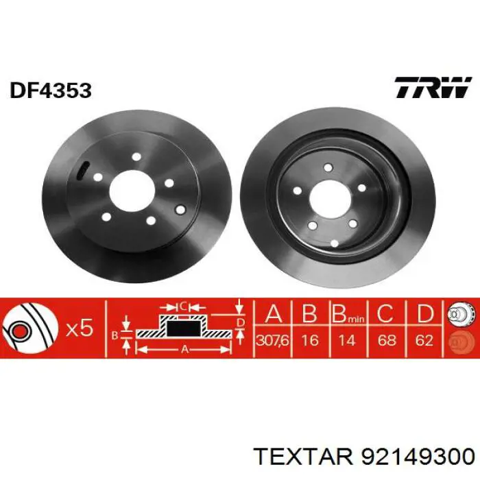 92149300 Textar disco de freno trasero