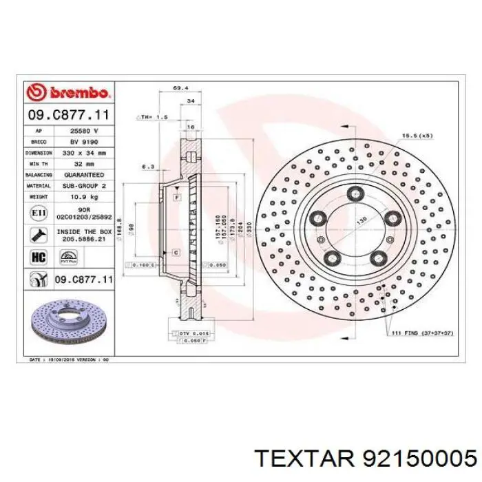 92150005 Textar freno de disco delantero