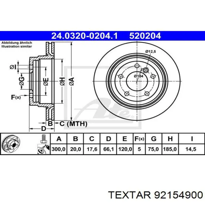 92154900 Textar disco de freno trasero