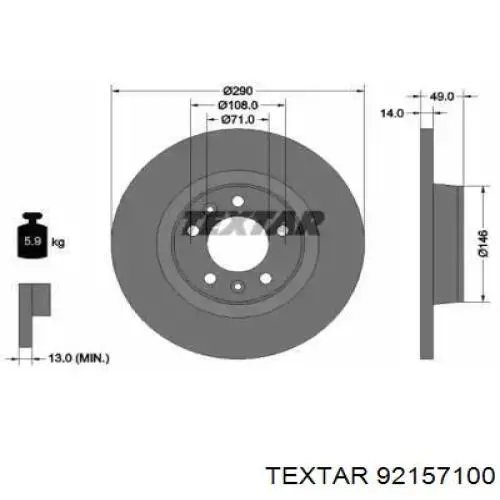 Disco de freno trasero Textar 92157100 precio, desde 32,68 EUR