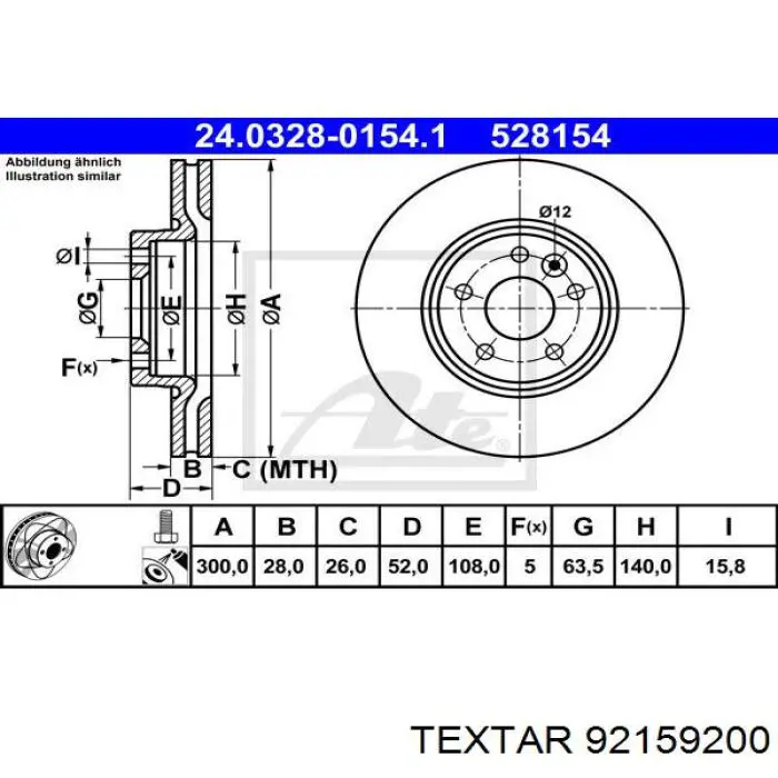 92159200 Textar freno de disco delantero