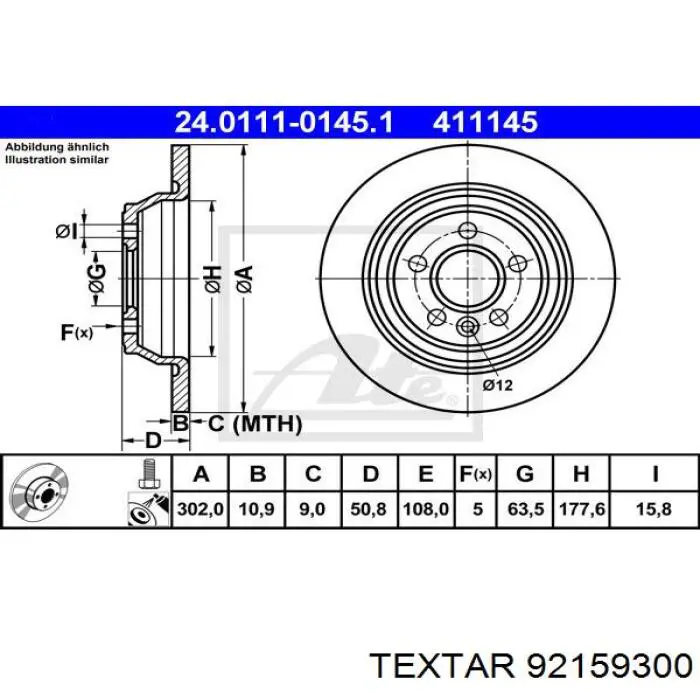 92159300 Textar disco de freno trasero