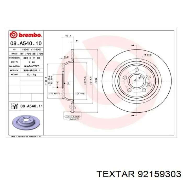 Comprar 92159303 Textar Disco de freno trasero